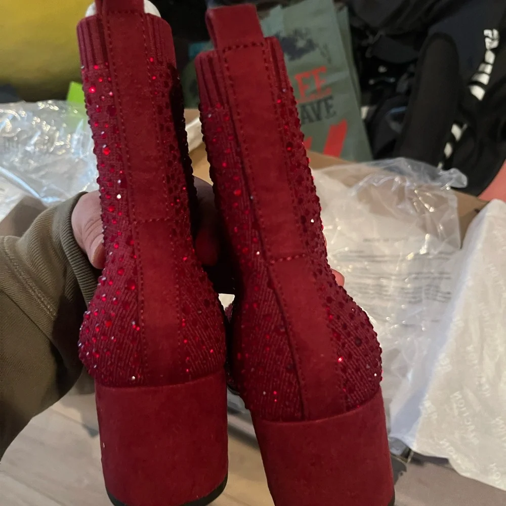Rida Stretch Jewel Sparkly Red Ankle Boots - Picture 8 of 10